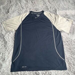 Nike Shirt Mens Medium Dri Fit Baseball Blue Silver Short Sleeve Tshirt